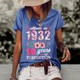 Made In 1932 Floral 90 Years Old 90Th Birthday Gift Women's Short Sleeve Loose T-shirt Blue
