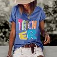 Teacher Colorful Distressed Leopard Lightning Bolt Trendy  Women's Short Sleeve Loose T-shirt Blue