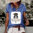 Teacher Life Bleached  Teacher Life Royal Messy Bun  Women's Short Sleeve Loose T-shirt Blue