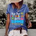 Teacher Student Kids Bye Bye Kindergarten Hello Summer Women's Short Sleeve Loose T-shirt Blue