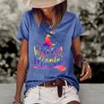 Tie Dye Witchy Mama Witch Hat Broom Spooky Mama Halloween Women's Short Sleeve Loose T-shirt Blue