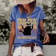Vintage Black Cat Pew Pew Madafakas Funny Crazy Cat Lovers V2 Women's Short Sleeve Loose T-shirt Blue