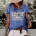 Welcome Back To School Lunch Lady Retro Groovy  Women's Short Sleeve Loose T-shirt Blue