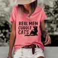 Real Men Cuddle Cats Black Cat Animals Cat Women's Short Sleeve Loose T-shirt Watermelon
