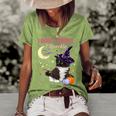Cute Witch Cat Funny Halloween Kitty Cat Costume Witch Hat Women's Short Sleeve Loose T-shirt Green