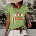 Funny Anti Biden Blood On His Hands Anti Joe Biden Bloody Handprint Usa Flag Women's Short Sleeve Loose T-shirt Green