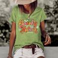 Groovy Spooky Mama Retro Halloween Ghost Witchy Spooky Mom Women's Short Sleeve Loose T-shirt Green