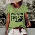 Real Men Cuddle Cats Black Cat Animals Cat Women's Short Sleeve Loose T-shirt Green