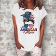 All American Mom 4Th July Messy Bun Us Flag Women's Loosen T-shirt White