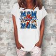 Game Day Football Mom Leopard Cheetah Print Mama Lightning  Women's Loosen Crew Neck Short Sleeve T-Shirt White