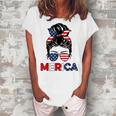 Merica Mom Girl American Flag Messy Bun Hair 4Th Of July Usa V2 Women's Loosen T-shirt White