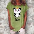 6 Year Old Gifts Cute Panda Birthday Girl 6Th Birthday Funny Women's Loosen Crew Neck Short Sleeve T-Shirt Grey