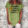 Hello Fall Pumpkin Spice & Jesus Christ Fall Christian Gift  Women's Loosen Crew Neck Short Sleeve T-Shirt Grey