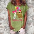 Kids 7 Year Old Cool Cute Sloth Balloons 7Th Birthday Girls Party Women's Loosen Crew Neck Short Sleeve T-Shirt Grey