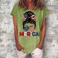 Merica Mom Girl American Flag Messy Bun Hair 4Th Of July Usa V2 Women's Loosen T-shirt Grey