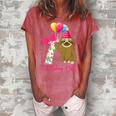 Kids 7 Year Old Cool Cute Sloth Balloons 7Th Birthday Girls Party Women's Loosen Crew Neck Short Sleeve T-Shirt Watermelon