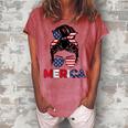 Merica Mom Girl American Flag Messy Bun Hair 4Th Of July Usa V2 Women's Loosen T-shirt Watermelon
