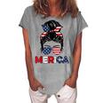 Merica Mom Girl American Flag Messy Bun Hair 4Th Of July Usa V2 Women's Loosen T-shirt Green