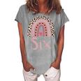 Kids 6 Year Old Leopard Rainbow Birthday Party Cute Girl 6Th Gift Women's Loosen Crew Neck Short Sleeve T-Shirt White