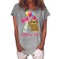 Kids 7 Year Old Cool Cute Sloth Balloons 7Th Birthday Girls Party Women's Loosen Crew Neck Short Sleeve T-Shirt White