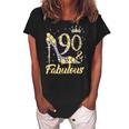 90 & Fabulous 90 Years Old 90Th Birthday Diamond Crown Shoes Women's Loosen Crew Neck Short Sleeve T-Shirt Black