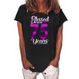 Blessed By God For 75 Years Old 75Th Birthday Gifts Crown Women's Loosen Crew Neck Short Sleeve T-Shirt Black