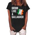 Drink Like A Gallagher St Patricks Day Beer  Drinking  Women's Loosen Crew Neck Short Sleeve T-Shirt Black