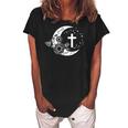 Faith Cross Crescent Moon With Sunflower Christian Religious Women's Loosen Crew Neck Short Sleeve T-Shirt Black