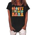 Funny Retro Groovy Birthday Family Matching Cute Groovy Mama Women's Loosen Crew Neck Short Sleeve T-Shirt Black