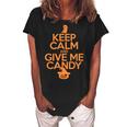 Keep Calm And Give Me Candy Trick Or Treat Halloween Women's Loosen Crew Neck Short Sleeve T-Shirt Black