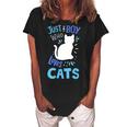 Kids Cat Just A Boy Who Loves Cats Gift For Cat Lovers Women's Loosen Crew Neck Short Sleeve T-Shirt Black