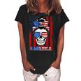 Messy Bun Skull America Flag Glasses 4Th Of July Patriotic Women's Loosen Crew Neck Short Sleeve T-Shirt Black