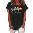 Peace Love Pumpkin Halloween Skeleton Hand Leopard Heart Women's Loosen Crew Neck Short Sleeve T-Shirt Black