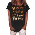 Retro Fall Vibes Pumpkin Turkey Halloween Fall Thanksgiving Women's Loosen Crew Neck Short Sleeve T-Shirt Black