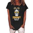 Spooky Halloween Girl Skull Messy Bun Leopard Costume Women's Loosen Crew Neck Short Sleeve T-Shirt Black
