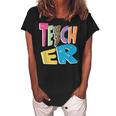 Teacher Colorful Distressed Leopard Lightning Bolt Trendy  Women's Loosen Crew Neck Short Sleeve T-Shirt Black