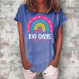 100 Days Smarter 100 Days Of School Rainbow Teachers Kids  Women's Loosen Crew Neck Short Sleeve T-Shirt Blue
