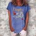 Chapter 50 Years Est 1972 50Th Birthday Red Rose Wine Crown Women's Loosen Crew Neck Short Sleeve T-Shirt Blue