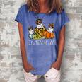 Its Fall Yall Saint Bernard Dog Leopard Pumpkin Autumn Women's Loosen Crew Neck Short Sleeve T-Shirt Blue