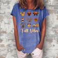 Retro Fall Vibes Pumpkin Turkey Halloween Fall Thanksgiving Women's Loosen Crew Neck Short Sleeve T-Shirt Blue