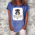 Teacher Life Bleached  Teacher Life Royal Messy Bun  Women's Loosen Crew Neck Short Sleeve T-Shirt Blue