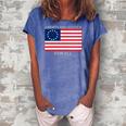 Womens Liberty And Justice For All Betsy Ross Flag American Pride Women's Loosen Crew Neck Short Sleeve T-Shirt Blue