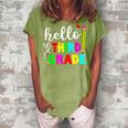 Back To School Hello 3Rd Grade Kids Teacher Student Women's Loosen Crew Neck Short Sleeve T-Shirt Green