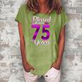 Blessed By God For 75 Years Old 75Th Birthday Gifts Crown Women's Loosen Crew Neck Short Sleeve T-Shirt Green