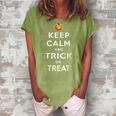 Halloween Costume Keep Calm Trick Or Treat T Women's Loosen Crew Neck Short Sleeve T-Shirt Green