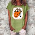 Leopard Lips Halloween Lips Vampire Mouth Pumpkin Tongue Women's Loosen Crew Neck Short Sleeve T-Shirt Green