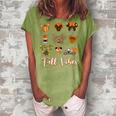 Retro Fall Vibes Pumpkin Turkey Halloween Fall Thanksgiving Women's Loosen Crew Neck Short Sleeve T-Shirt Green