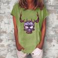 Skull Deer Antler Halloween Scary - Bone Design Women's Loosen Crew Neck Short Sleeve T-Shirt Green