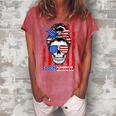 Messy Bun Skull America Flag Glasses 4Th Of July Patriotic Women's Loosen Crew Neck Short Sleeve T-Shirt Watermelon