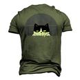 Stoned Black Cat Smoking And Peeking Sideways With Cannabis Men's 3D T-shirt Back Print Army Green